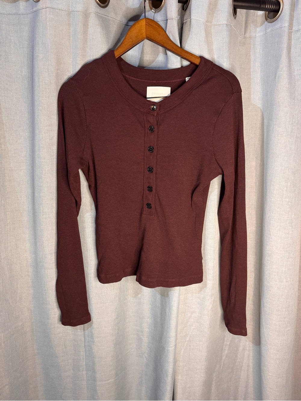 Citizens Of Humanity Burgundy Ribbed Henley Long Sleeve